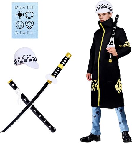 Halloween Cosplay Costume set for mens Anime Kimono Robe Outfit with Sword Spotted Hat DEATH Stickers in Saudi Arabia