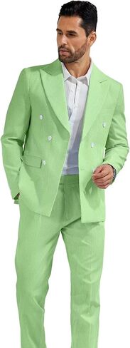 High-End Suits Men's Striped Seersucker Suits 2 Piece Slim Fit Wedding Double Breasted Tuxedo Summer Beach Suits Sets in Kuwait