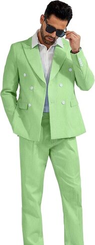 High-End Suits Men's Striped Seersucker Suits 2 Piece Slim Fit Wedding Double Breasted Tuxedo Summer Beach Suits Sets in Kuwait