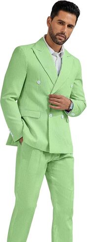 High-End Suits Men's Striped Seersucker Suits 2 Piece Slim Fit Wedding Double Breasted Tuxedo Summer Beach Suits Sets in Kuwait