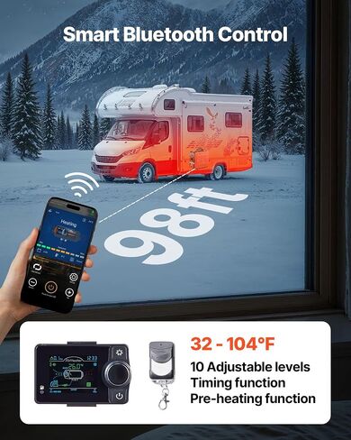 VEVOR Diesel Heater, 8KW, DC 12V, All in One Portable Diesel Air Heater with Bluetooth APP Control, Remote Control and LCD Screen, 1.2 Gal Fuel Tank for Vehicles, Vans, RVs, Campers, and Garages in Saudi Arabia