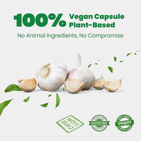 Lovita Odorless Garlic Extract, 50mg 100:1 Concentrate, High Potency, 1.25% Allicin, Gluten-Free, Supports Immune & Cardiovascular Health, 60 Vegan Capsules, 2 Month Supply in Kuwait