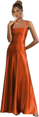Spaghetti Straps Satin Bridesmaid Dresses for Women 2025 Long Square Neck Formal Evening Gown in Kuwait