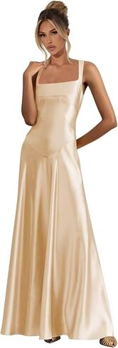 Spaghetti Straps Satin Bridesmaid Dresses for Women 2025 Long Square Neck Formal Evening Gown in Kuwait