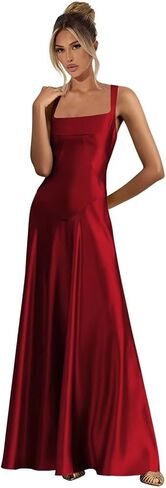 Spaghetti Straps Satin Bridesmaid Dresses for Women 2025 Long Square Neck Formal Evening Gown in Kuwait