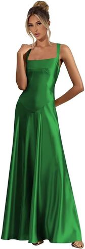 Spaghetti Straps Satin Bridesmaid Dresses for Women 2025 Long Square Neck Formal Evening Gown in Kuwait
