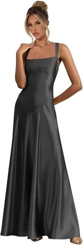 Spaghetti Straps Satin Bridesmaid Dresses for Women 2025 Long Square Neck Formal Evening Gown in Kuwait