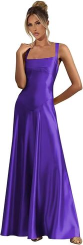 Spaghetti Straps Satin Bridesmaid Dresses for Women 2025 Long Square Neck Formal Evening Gown in Kuwait