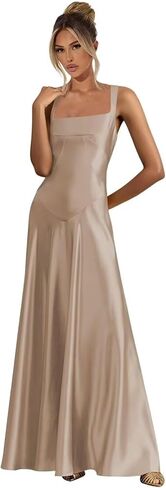 Spaghetti Straps Satin Bridesmaid Dresses for Women 2025 Long Square Neck Formal Evening Gown in Kuwait