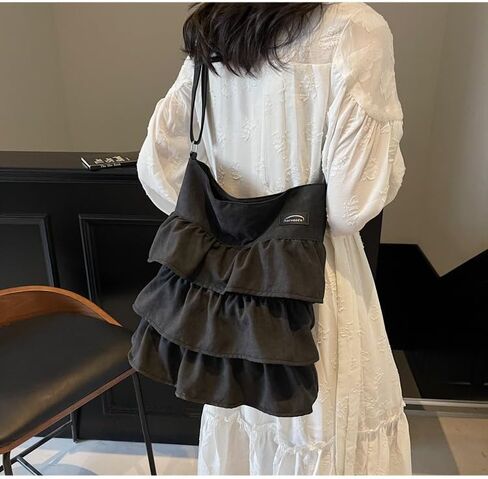 حقيبة هوبو لطيفة ومكشكشة - تصميم جمالي مكشكش Y2k Fairycore، حقيبة قماشية تمر بالجسم للعمل اليومي in Kuwait