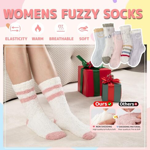 COOPLUS Fuzzy Socks for Women Fluffy Cozy Socks Warm Winter Soft Home Slipper Socks (5 Pairs) in Kuwait
