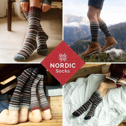 جوارب NORDIC، زوجان، جوارب طويلة للركبة من صوف ميرينو للرجال والنساء، جوارب شتوية، ارتفاع مريح للركبة in Kuwait