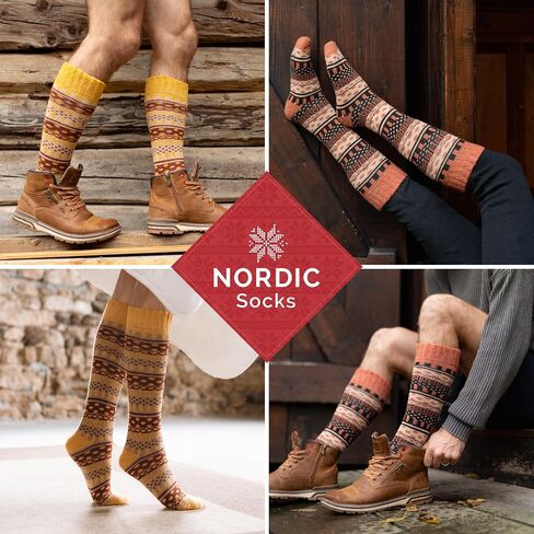 جوارب NORDIC، زوجان، جوارب طويلة للركبة من صوف ميرينو للرجال والنساء، جوارب شتوية، ارتفاع مريح للركبة in Kuwait