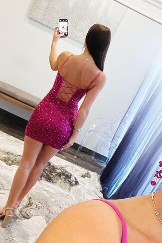 فساتين حفلات العودة للوطن مزينة بالترتر البسيط للمراهقين 2025 بأشرطة سباغيتي على شكل قلب قصير للحفلات الراقصة in Kuwait