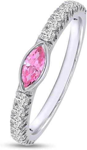 Bezel Set Stackable Wedding Ring Band for Women Marquise Cut Simulated Birtstone & Round Lab Created Moissanite In 14K Gold Plated Sterling Silver Jewlery (0.50 Cttw) in Saudi Arabia