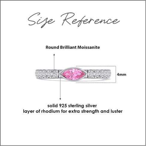 Bezel Set Stackable Wedding Ring Band for Women Marquise Cut Simulated Birtstone & Round Lab Created Moissanite In 14K Gold Plated Sterling Silver Jewlery (0.50 Cttw) in Saudi Arabia