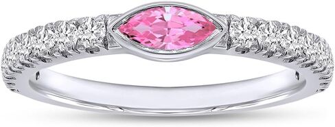 Bezel Set Stackable Wedding Ring Band for Women Marquise Cut Simulated Birtstone & Round Lab Created Moissanite In 14K Gold Plated Sterling Silver Jewlery (0.50 Cttw) in Saudi Arabia