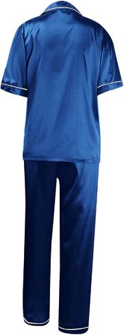 Two Piece Pajama Set For Women Button Down Silk Satin Button Down Pjs Short Sleeve Long Pants Sleepwear Lounge Wear in Saudi Arabia