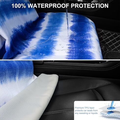 Car Seat Towel Covers with Storage Bag, Waterproof Sweatproof Towel Seat Cover Universal Front Seat Covers Washable Non-Slip Seat Protector for Workouts(Blue & White - Point, 1Pcs Front Seat Cover) in Saudi Arabia