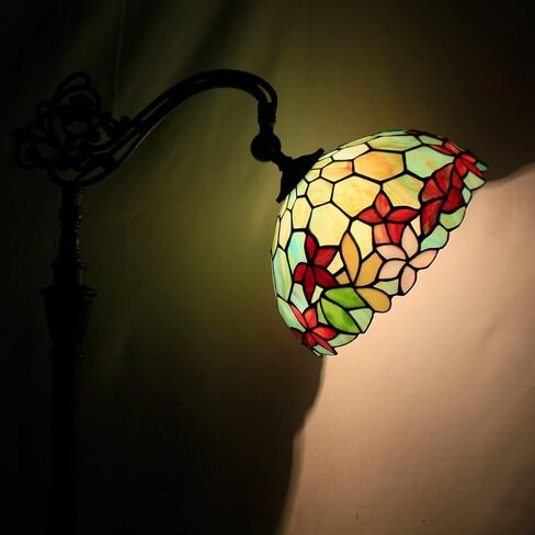 مصباح أرضي تيفاني من الزجاج الملون 18.88 × 12 × 67 بوصة زاوية قابلة للتعديل مقوسة معقوفة ضوء قراءة عتيق (زهور حمراء خضراء) in Kuwait