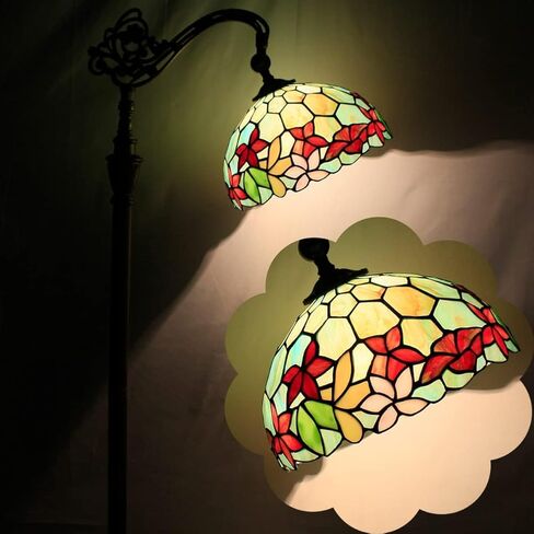 مصباح أرضي تيفاني من الزجاج الملون 18.88 × 12 × 67 بوصة زاوية قابلة للتعديل مقوسة معقوفة ضوء قراءة عتيق (زهور حمراء خضراء) in Kuwait