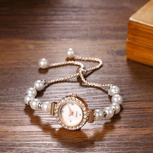 Avaner Women's Bracelet Wrist Watches: Pearls Slim Strap Rosegold Analog Quartz Elegant Dress Watches in Saudi Arabia