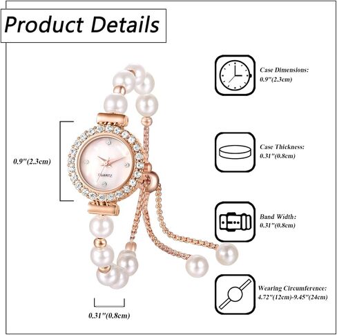 Avaner Women's Bracelet Wrist Watches: Pearls Slim Strap Rosegold Analog Quartz Elegant Dress Watches in Saudi Arabia