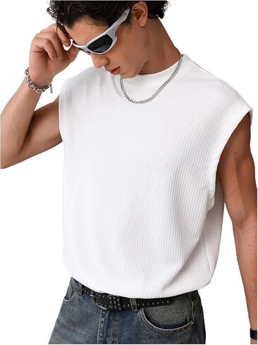 OYOANGLE Men's Ribbed Knit Workout Tank Top Crew Neck Sleeveless Muscle Shirts Basic Undershirts in Saudi Arabia