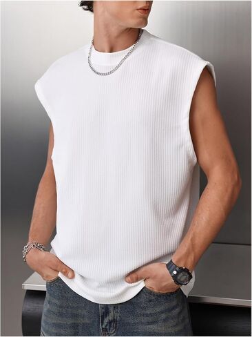 OYOANGLE Men's Ribbed Knit Workout Tank Top Crew Neck Sleeveless Muscle Shirts Basic Undershirts in Saudi Arabia