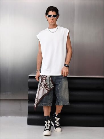OYOANGLE Men's Ribbed Knit Workout Tank Top Crew Neck Sleeveless Muscle Shirts Basic Undershirts in Saudi Arabia