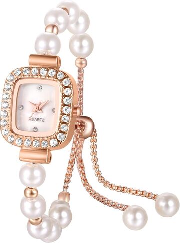 Avaner Women's Bracelet Wrist Watches: Pearls Slim Strap Rosegold Analog Quartz Elegant Dress Watches in Saudi Arabia