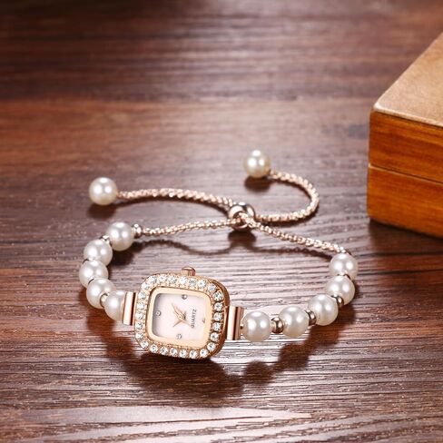 Avaner Women's Bracelet Wrist Watches: Pearls Slim Strap Rosegold Analog Quartz Elegant Dress Watches in Saudi Arabia