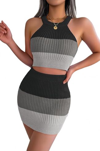 Women's Summer 2 Piece Sexy Club Outfit Crop Top & Mini Skrt Sets in Saudi Arabia