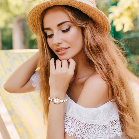 Avaner Women's Bracelet Wrist Watches: Pearls Slim Strap Rosegold Analog Quartz Elegant Dress Watches in Saudi Arabia