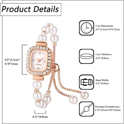 Avaner Women's Bracelet Wrist Watches: Pearls Slim Strap Rosegold Analog Quartz Elegant Dress Watches in Saudi Arabia