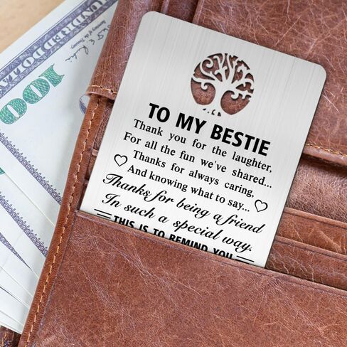 بطاقة محفظة To My Bestie، بطاقة إدراج محفظة معدنية منقوشة من Bestie، هدية صداقة للنساء، هدايا عيد ميلاد شكرًا لك على الصداقة لأخت Bestie BFF in Kuwait