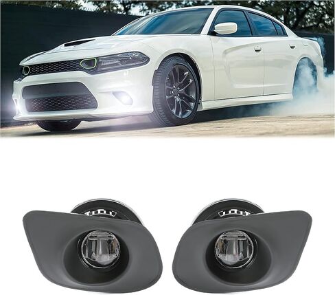 KUAFU LED Fog Light Kit Compatible with 2015-2023 Dodge Charger SRT Hellcat Replacement for 68280429AA 68280428AA 68228884AC Fog Lamp Set w/Bezel Wires Harness in Saudi Arabia