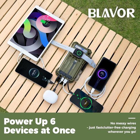 BLAVOR Solar Charger Power Bank 20000mAh Built in 4 Cables, 20W Fast Charging External Battery Pack with USB C, Camping Light, Flashlight, Carabiner for Cell Phones, Portable Charger for Apple Watch in Kuwait