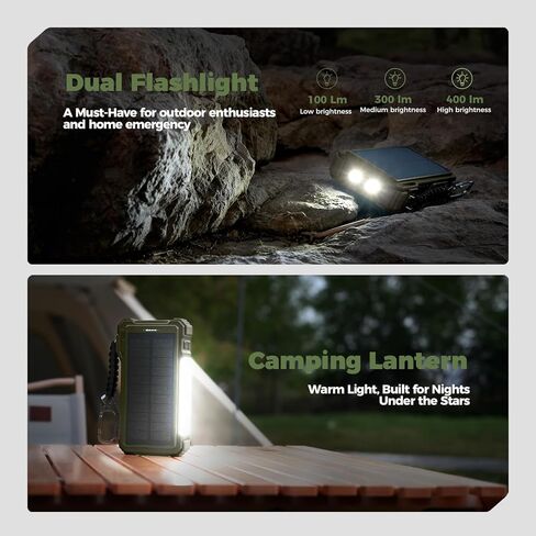 BLAVOR Solar Charger Power Bank 20000mAh Built in 4 Cables, 20W Fast Charging External Battery Pack with USB C, Camping Light, Flashlight, Carabiner for Cell Phones, Portable Charger for Apple Watch in Kuwait