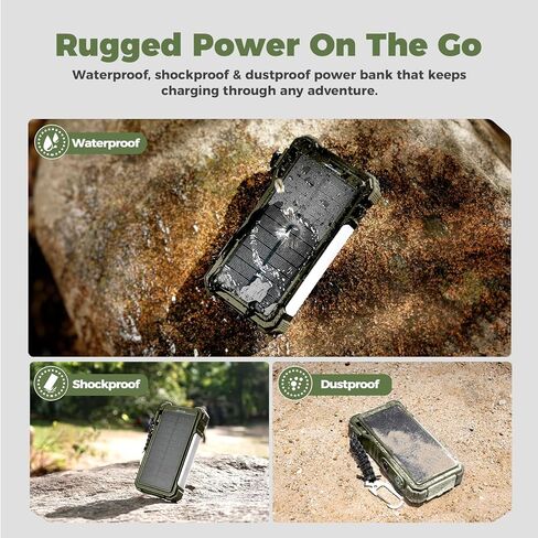 BLAVOR Solar Charger Power Bank 20000mAh Built in 4 Cables, 20W Fast Charging External Battery Pack with USB C, Camping Light, Flashlight, Carabiner for Cell Phones, Portable Charger for Apple Watch in Kuwait