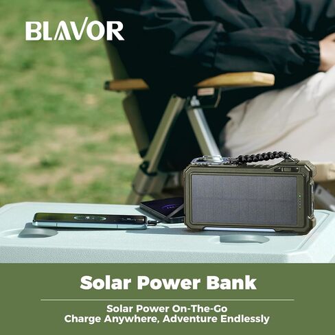 BLAVOR Solar Charger Power Bank 20000mAh Built in 4 Cables, 20W Fast Charging External Battery Pack with USB C, Camping Light, Flashlight, Carabiner for Cell Phones, Portable Charger for Apple Watch in Kuwait