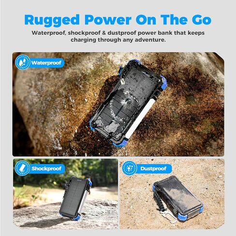 BLAVOR Solar Charger Power Bank 20000mAh Built in 4 Cables, 20W Fast Charging External Battery Pack with USB C, Camping Light, Flashlight, Carabiner for Cell Phones, Portable Charger for Apple Watch in Kuwait