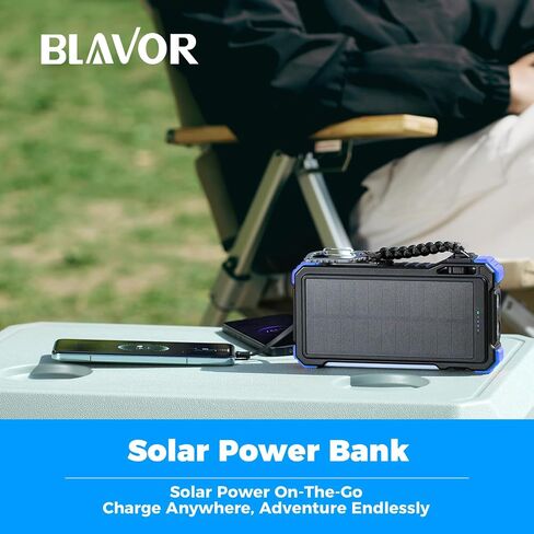 BLAVOR Solar Charger Power Bank 20000mAh Built in 4 Cables, 20W Fast Charging External Battery Pack with USB C, Camping Light, Flashlight, Carabiner for Cell Phones, Portable Charger for Apple Watch in Kuwait
