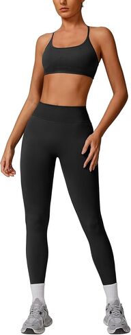 Workout Sets for Women 2 Piece Strappy Back Sports Bra and High Waisted Yoga Leggings Jogger Gym Active Sets in Saudi Arabia