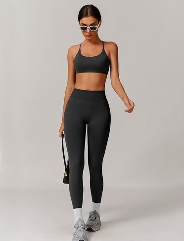 Workout Sets for Women 2 Piece Strappy Back Sports Bra and High Waisted Yoga Leggings Jogger Gym Active Sets in Saudi Arabia