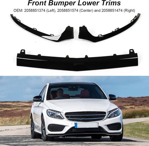 KIMISS Front Lip Protector, 3PCs Gloss Black Front Bumper Lower Trims Replacement for C Class W205 C205 in Saudi Arabia