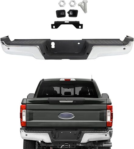Chrome Steel Rear Step Bumper with Park Assist Sensor Holes Replacement for F250 Super Duty 2017 2018 2019 FO1103198 in Saudi Arabia