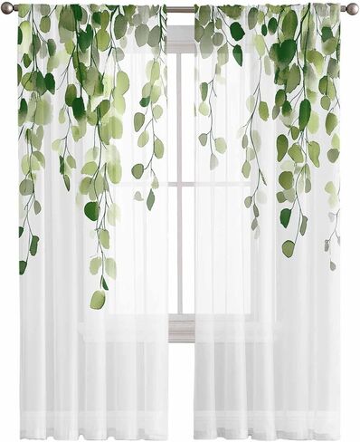 Turquoise Coastal Sheer Curtains 84 Inches Long 2 Panels Set for Living Room, Summer Beach Semi Sheer Curtains for Windows, Anchor Botanical Nautical Voile Window Treatments Privacy Curtain in Saudi Arabia