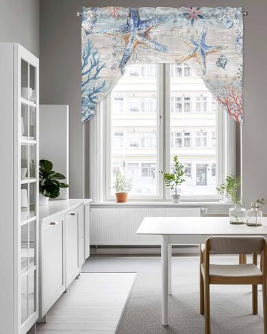 نجم البحر الساحلي المطبخ غنيمة الستارة للنافذة، قضيب جيب أزرق بحري شاطئ قصير ستائر المطبخ 36 بوصة طول، الصيف المحيط غنيمة توبر المرجان صدف نافذة صغيرة علاج للمقهى الحمام in Kuwait