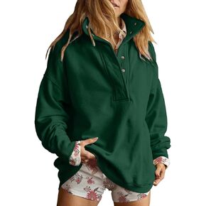 بلوزات نسائية عصرية بأكمام طويلة وبلوزات كبيرة الحجم ملابس خريفية بنصف زر ورقبة هينلي in Kuwait